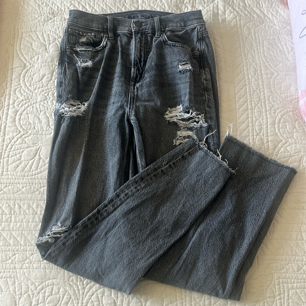 American Eagle High Waisted Distressed Grey Jeans